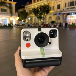 1 9 9 5, disposable polaroid camera, flash at night, pov, saigon street square, bloody pikachu : creature, standing huge on the road