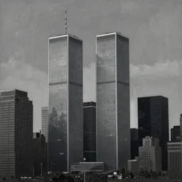 twin towers, noir painting