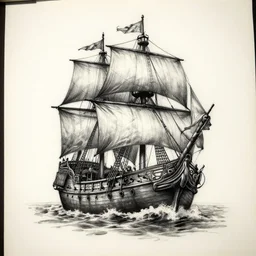 realism tattoo design sketch of a pirate ship