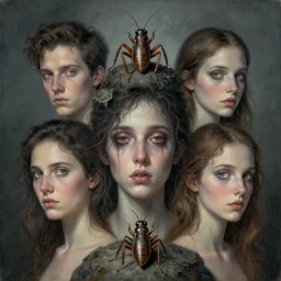 portrait, nightmare anomalies, crickets by dariusz zawadzki, kenneth blom, mental alchemy, james jean, pablo amaringo, naudline pierre, contemporary art, hyper detailed
