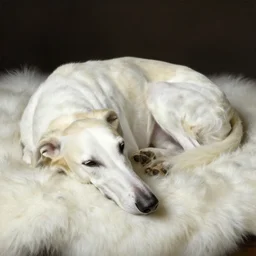 photo accurate, white russian greyhound, realistic, sleeps on the fur, matte painting, sargent, elegant matte painting, sharp focus, by mucha, velasquez, botticelli, rockwell