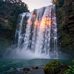 A waterfall with all colors, fantasy, mystic