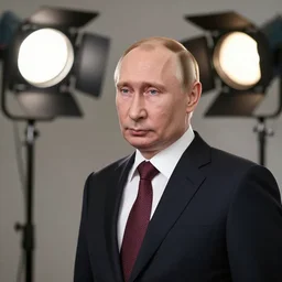 a studio photoshoot of a female vladimir putin, studio lighting, bokeh