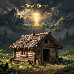 a hut, in concept art of main menu loading screen background. for russian mmorpg royal quest. by a freelance artist, artstation, behance