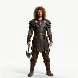 afro-haired viking warrior with axe, studio photography, full body, standing, isolated on a pure white background, centered, whole figure in frame, sharp focus, studio lighting