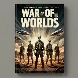 war of the worlds, communist outfit, retro alien film cover, aliens and spaceships