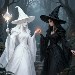 white witch vs black witch, fantasy, highly detailed, artstation