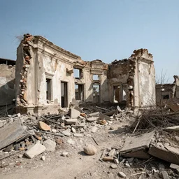 the crumbling ruins of the war torn city of peace