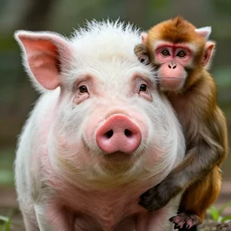detailed portrait of a creature half pig and half monkey
