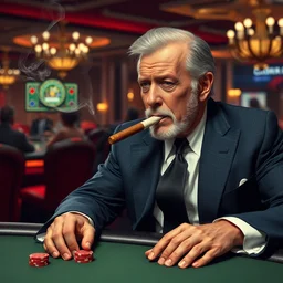 joe biden smoking a cigar and playing poker in a casino, photorealistic