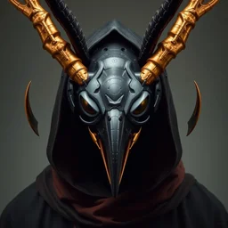 kon - dam stag beetle pincer mandible gunpla droid kenku, artistically anthropomorphic black bird head. cloaked hood down, science fiction, portrait by donato giancola and greg rutkowski and wayne barlow. top all time r / imaginarycyberpunk.