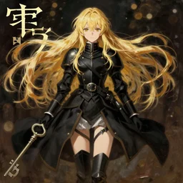 baroque oil painting japanese light novel cover full body illustration lotr anime key visual action shot | young girl black military crusader maid with long flowing blonde hair | symmetrical perfect face fine detail | gapmoe kuudere moody dynamic lighting stunning bokeh high contrast | trending pixiv fanbox | by greg rutkowski makoto shinkai takashi takeuchi studio ghibli