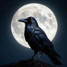 book cover, crow in front of the full big moon, realistic colors, digital art