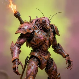 airbrush macro insect viscera * as god *, carapace rust crapped dystopic armor, chris foss, enric torres, alberto bontempi, feng zu hyper realism, narrative light, puce lime colors, epic, hyper detailed, awe inspiring, award winning horror, torch lighting, hyper realism, cinematical