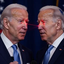 joe biden shooting red eye lasers at alex jones, photo, detailed, 4 k