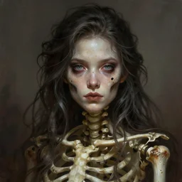 painted portrait of cute rugged undead skeleton girl, fantasy, intricate, elegant, extremely detailed digital painting trending artstation concept art heroic portrait sharp focus, illustration, art by greg rutkowski magali villeneuve gaston bussiere