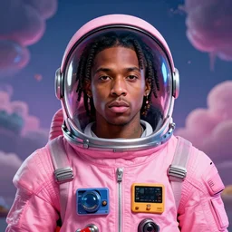 Portrait of Lil Uzi Vert wearing a pink spacesuit, surreal background, digital art by Krenz Cushart, trending on artstation, cgsociety