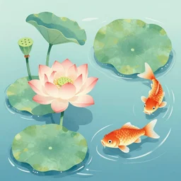 lotus and fish, in chinese xieyi