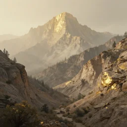 a retrowave style artwork of guadalupe mountains national park, a land of the dead, divine, hazy, volumetric lighting, spacetime bending, very detailed, serene, gold accents, washed out colors, beautiful artwork, master level composition, raytracing