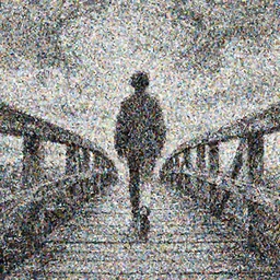 walking on an old wood bridge, swirly clouds in the background, art by James Jean and Wayne Barlowe, high details , black and white ink, cinematic, cgsociety 8k