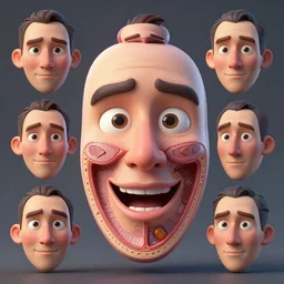 cartoon face gediminas pranckevicius from all perspectives, cross section inside flesh, intricate detail inside out global illumination