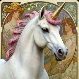 close up shot of a colourful unicorn, alphonse mucha, rhads, ross tran, artstation, artgerm, octane render, 1 6 k, ultra details