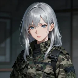 silver hair girl, multicam camo, cinematic portrait, ilustration by Takehiko Inoue