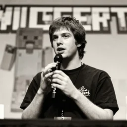 photo of early minecraft youtuber speaking at convention in 1 9 1 0, black and white, sepia toned, film grain
