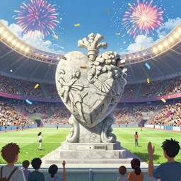 celebration in a sports stadium with confetti and fireworks, in marble incrusted of legends heartstone official fanart behance hd by jesper ejsing, by rhads, makoto shinkai and lois van baarle, ilya kuvshinov, rossdraws global illumination