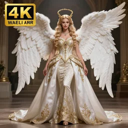 full length photo of a very beautiful!! angel queen with ornate dress, highly detailed, 4 k, hdr, smooth, sharp focus, high resolution, award - winning photo