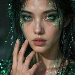 epic masterpiece glass prison, sweaty skin, hyperrealistic, octane render, cinematic, beautiful face and flawless skin, perfect hands, 5 fingers, emerald by Edgar Maxence and Ross Tran and Michael Whelan, Lorenzo Sperlonga Legends of Runeterra