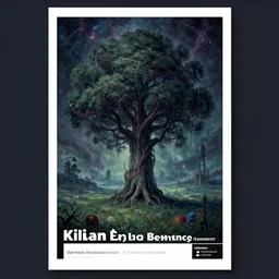 a painting of a strange looking tree in the middle of a field, poster art by kilian eng, behance contest winner, fantasy art, lovecraftian, cosmic horror, apocalyptic landscape