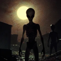alien invasion, creepypasta art, horrifying, found footage style, grainy, horror, analog horror, the sun has vanished, 1 0 cloverfield lane
