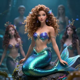 beautiful mermaid with curly hair, magical details, magical atmosphere, cinematic lighting, hyper - detailed, cgsociety, 3 - d 8 k, high resolution, in the style of charlie bowater, tom bagshaw, alexis franklin, elena masci, pawel rebisz