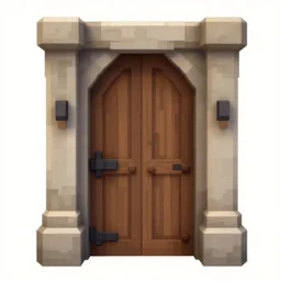 dungeon door, video game asset, low poly, front view