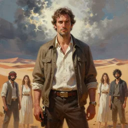 frank grillo is a top - secret private detective on an arabian adventure, detailed painting, colorful, digital horror painting by james jean, viktoria gavrilenko, sana takeda, yukito kishiro, sharp brush, soft color, landscape painting by greg rutkowski, peter mohrbacher, john harris