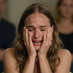 candid photo of natalie portman sobbing uncontrollably, no cameras, emotional, dslr, hyper focus