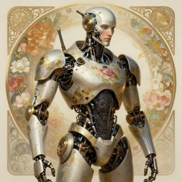 portrait of a man, robot steampunk, floral! horizon zero dawn machine, intricate, elegant, highly detailed, ray tracing, digital painting, artstation, concept art, smooth, sharp focus, illustration, art by artgerm and greg rutkowski and alphonse mucha, 8 k