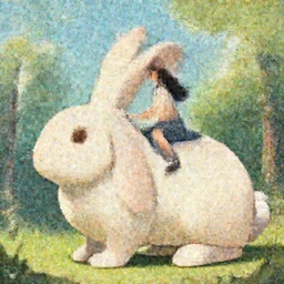 a girl riding a giant rabbit. digital art. concept art. trending on artstation.