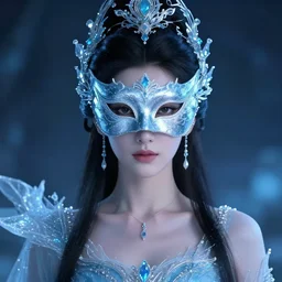 portrait of a beautiful female ice queen immortal with a mask, elegant, fancy dess, ornaments, highly detailed, beautiful, cinematic lighting, 2 d animate style, mesmerizing, 8 k hd, artstation, by hideyuki morioka, ito ogure, vofan, greg rutkowski, victo ngai, artgerm