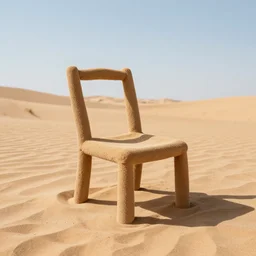 a chair made of sand in the desert