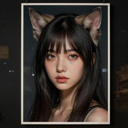 a potrait of a girl with small cat ears, fine details. night setting. realistic shaded lighting poster by craig mullism, artgerm, jeremy lipkin and michael garmash, unreal engine, radiant light, detailed and intricate environment, digital art, trending on art station