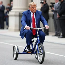 a photograph of donald trump riding a tricycle, realistic, award winning,