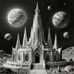 old vintage photo of surreal alien extraterrestrial temple on exoplanet with three suns beautiful detailed intricate insanely detailed BW 3D render digital art, octane render, 8K artistic photography, photorealistic