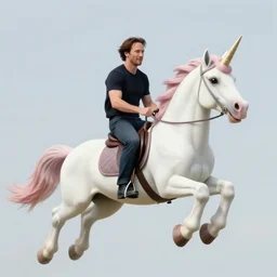 keanu reeves riding a flying unicorn