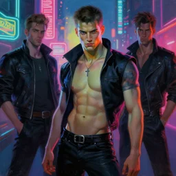 cyberpunk style, attractive male, neon lights, painting by gaston bussiere, craig mullins, j. c. leyendecker, tom of finland