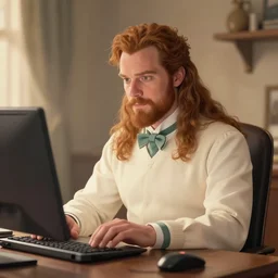 a magnificant lord sitting working on his mac and working on amy
