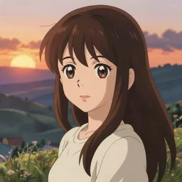 anime art full body portrait character nausicaa concept art, anime key visual of elegant young female, brown hair and large eyes, finely detailed perfect face delicate features directed gaze, sunset in a valley, trending on pixiv fanbox, studio ghibli, extremely high quality artwork by kushart krenz cute sparkling eyes