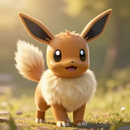 real life pokemon eevee, adorable, fluffly, ultra realistic, golden hour, sharp focus