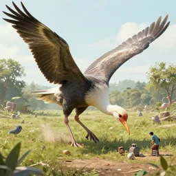 giant birds fall into land and humans turn into small creatures